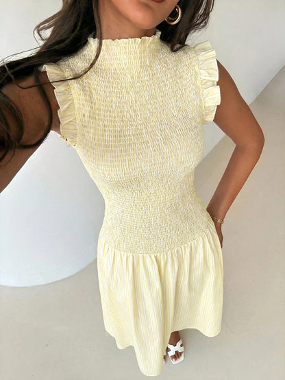 Aloruh Pale Yellow Sleeveless Mandarin Collar Fitted Dress Tea Party Summer,Wedding Guest Gowns