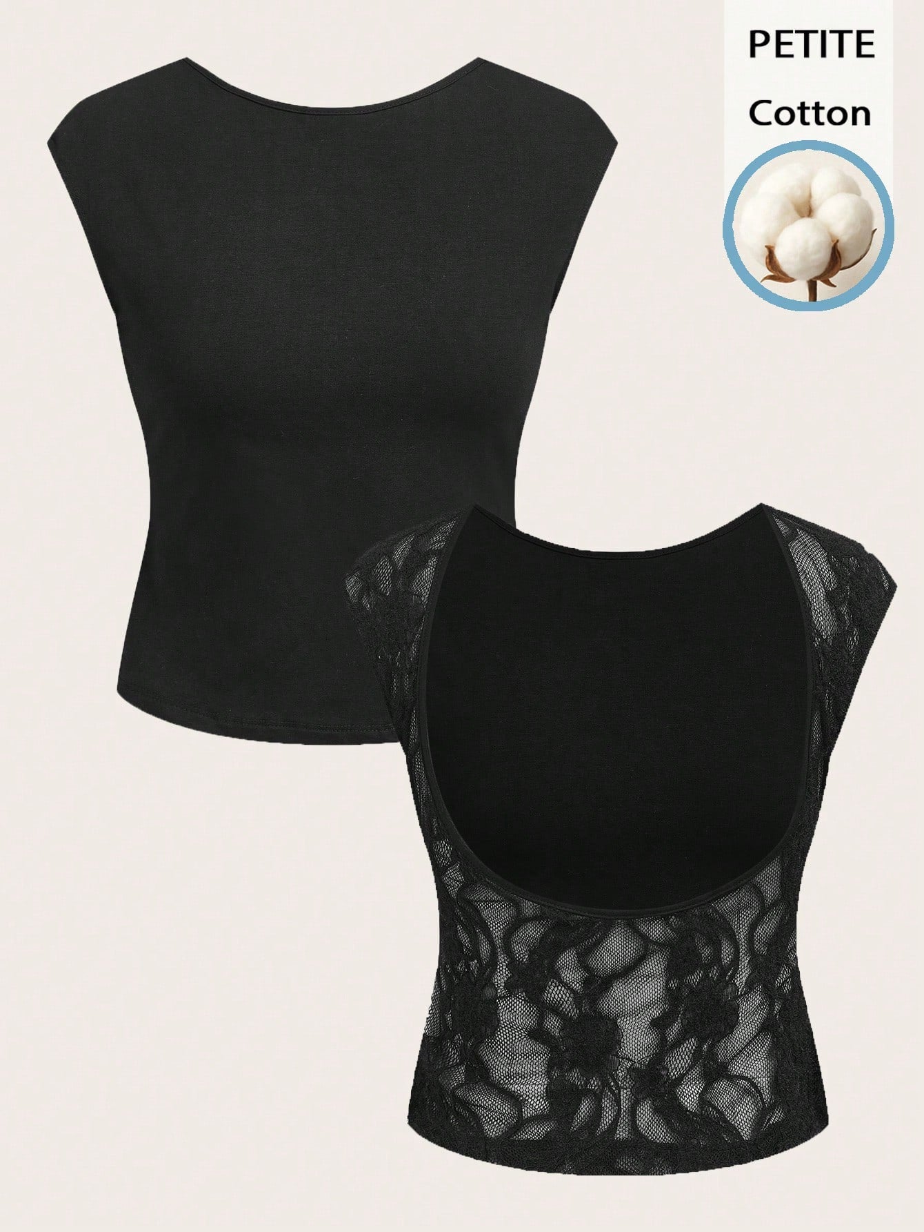 Aloruh Petite Sexy Style 95% Cotton Lace Patchwork Short Sleeve T-Shirt, Backless Crop Top, Suitable For Spring/Summer, Party, Beach,Summer Top