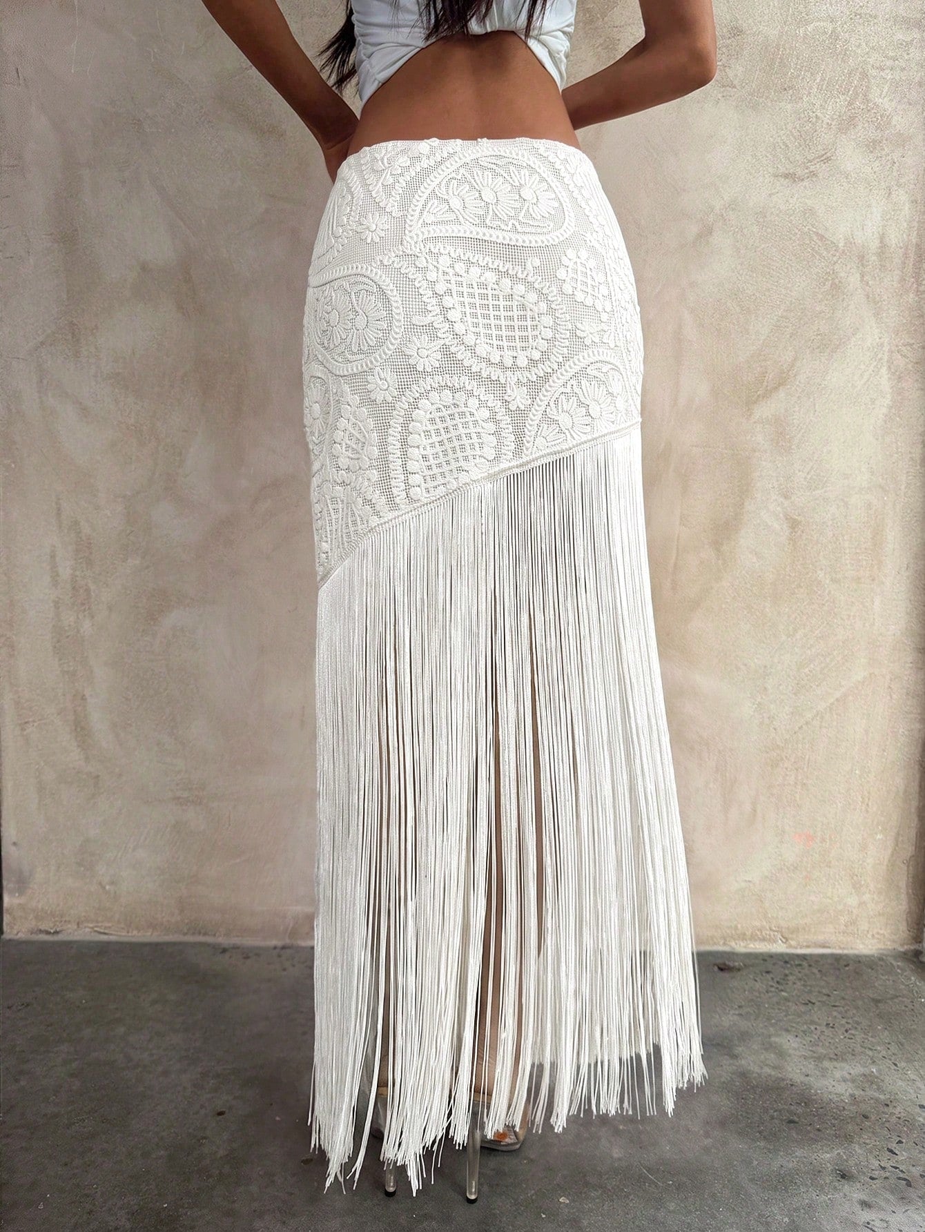 Aloruh Vacation Beach Holiday Vacation Tassel Patchwork Skirt White Summer