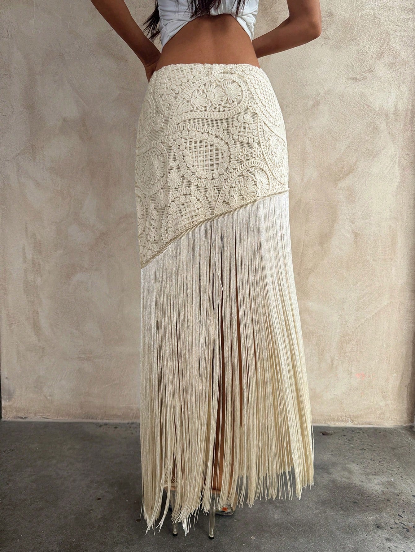 Aloruh Vacation Beach Holiday Vacation Tassel Patchwork Skirt White Summer