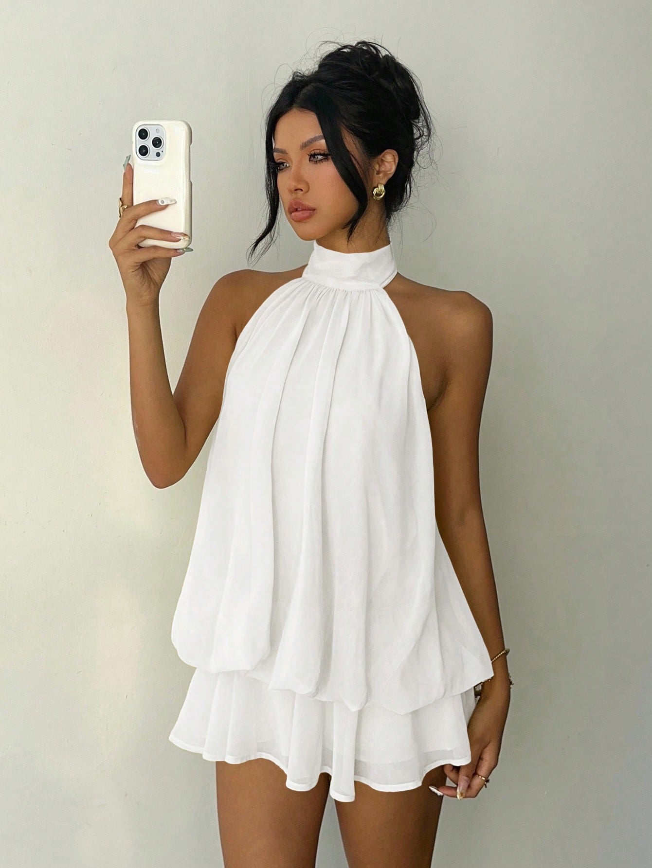 Aloruh Women's Elegant Light Yellow Halter Tie Mini Dress,White Dresses For Women