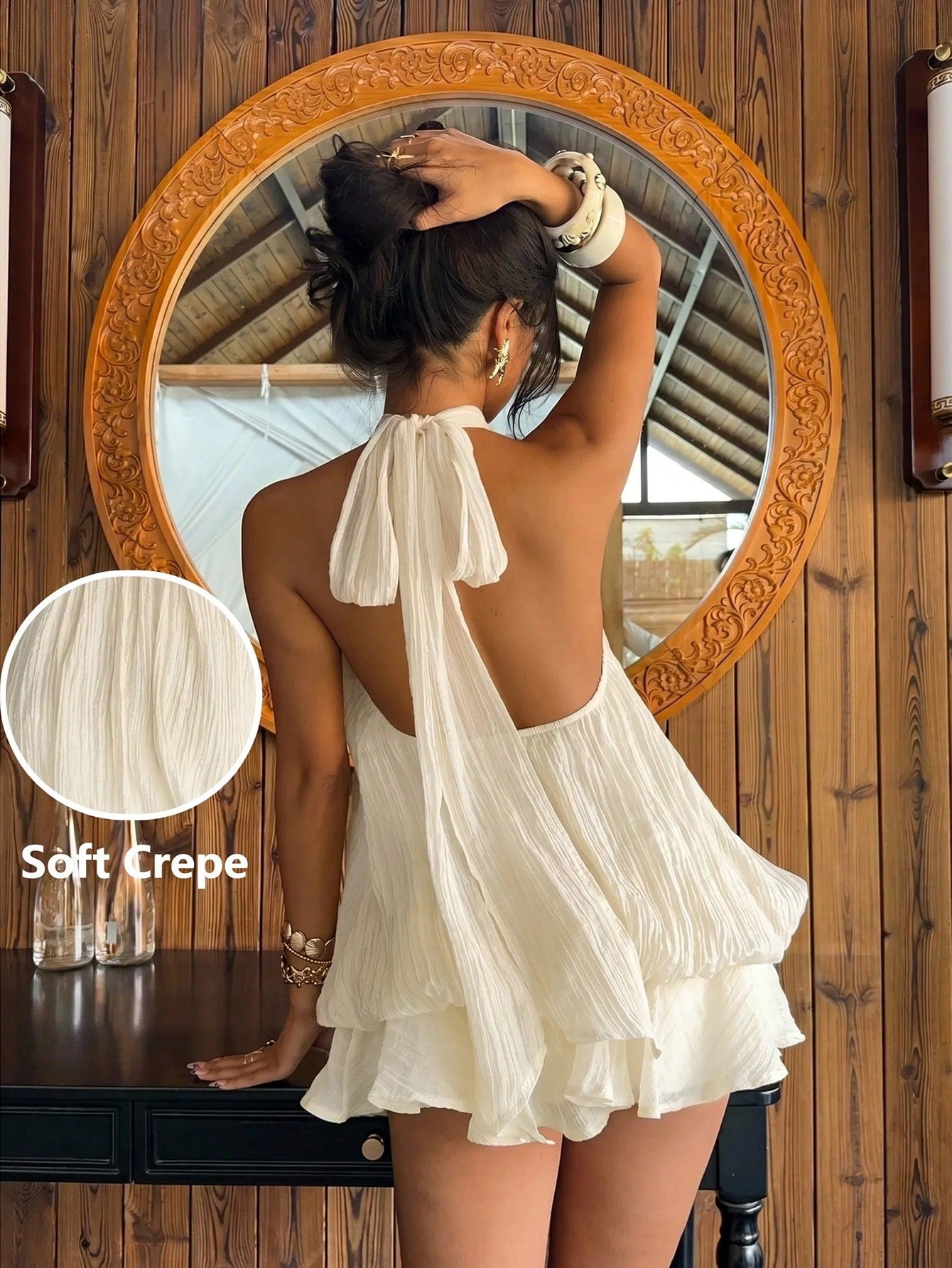 Aloruh Women's Elegant Sexy Tropical White Halter Neck Tie Mini Dress Vacation Summer