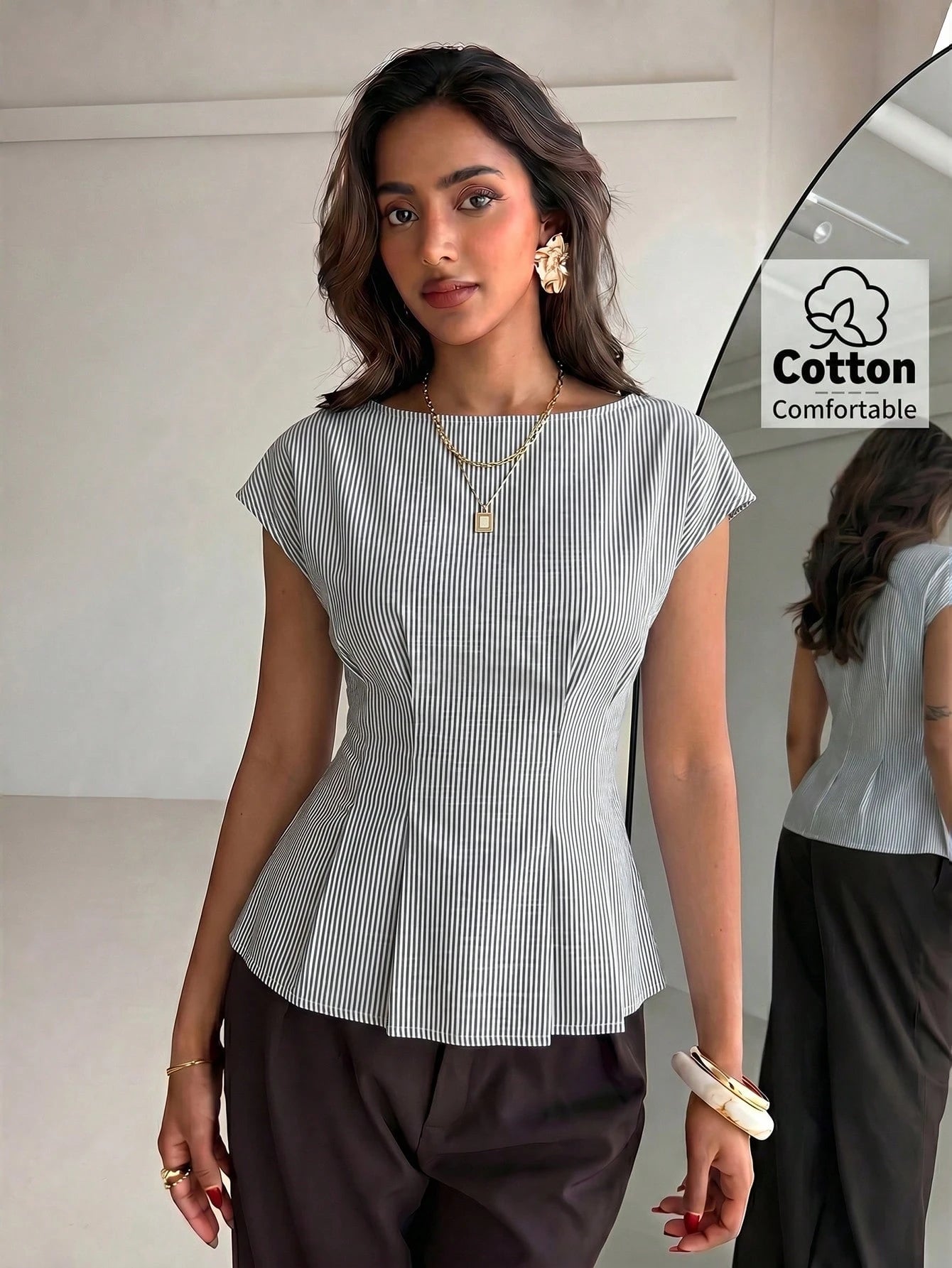 Aloruh Women's Puff Sleeve Pleated Waist Fashionable Blouse Teacher Outfits For Women Teacher Teacher Outfits Casual Women Business Casual Business Casual Women Teacher Shirts Simple And Elegant Slim