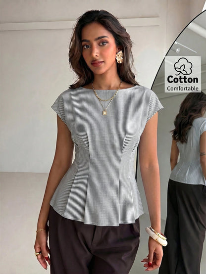 Aloruh Women's Puff Sleeve Pleated Waist Fashionable Blouse Teacher Outfits For Women Teacher Teacher Outfits Casual Women Business Casual Business Casual Women Teacher Shirts Simple And Elegant Slim