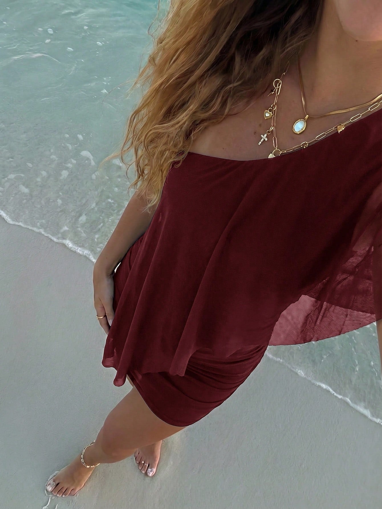 Aloruh Women's Solid Color Patchwork Ruffle One-Shoulder Mini Vacation Dress