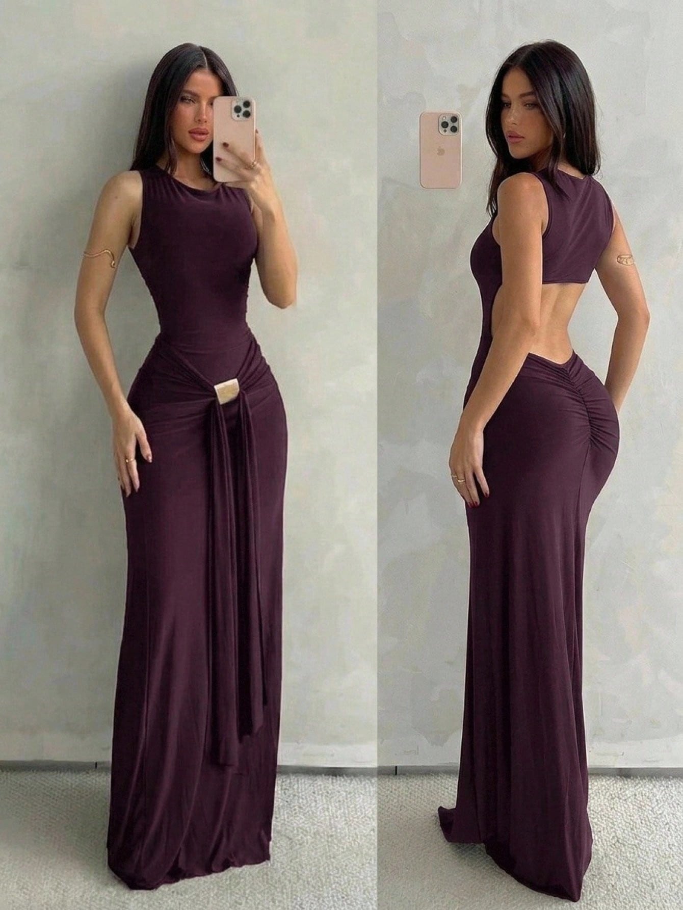 Aloruh Women's Spring/Summer Vacation New Sage Green Sleeveless Bodycon Fishtail Dress, Suitable For Street Wear, Daily Night Out, Commuting Sexy