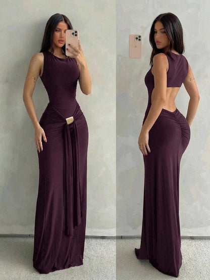 Aloruh Women's Spring/Summer Vacation New Sage Green Sleeveless Bodycon Fishtail Dress, Suitable For Street Wear, Daily Night Out, Commuting Sexy
