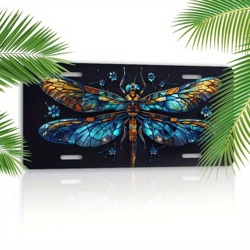 Aluminum C1 Piece 6x 12inch (15.2x 30.5cm ) Aluminum License Plate Beautiful Dragonfly Front License Plate Cover Car Decoration, For Decorative Purposes Only