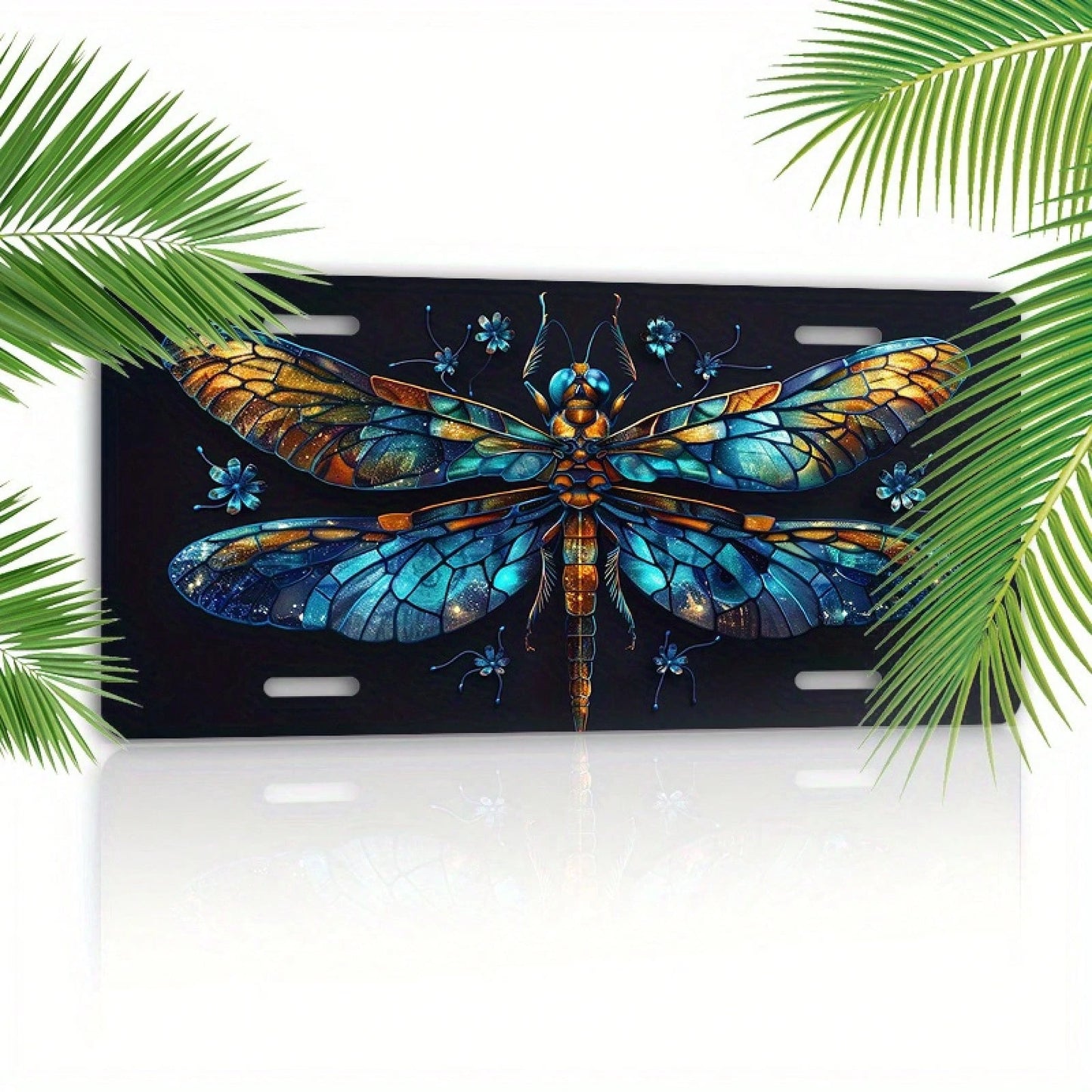 Aluminum C1 Piece 6x 12inch (15.2x 30.5cm ) Aluminum License Plate Beautiful Dragonfly Front License Plate Cover Car Decoration, For Decorative Purposes Only