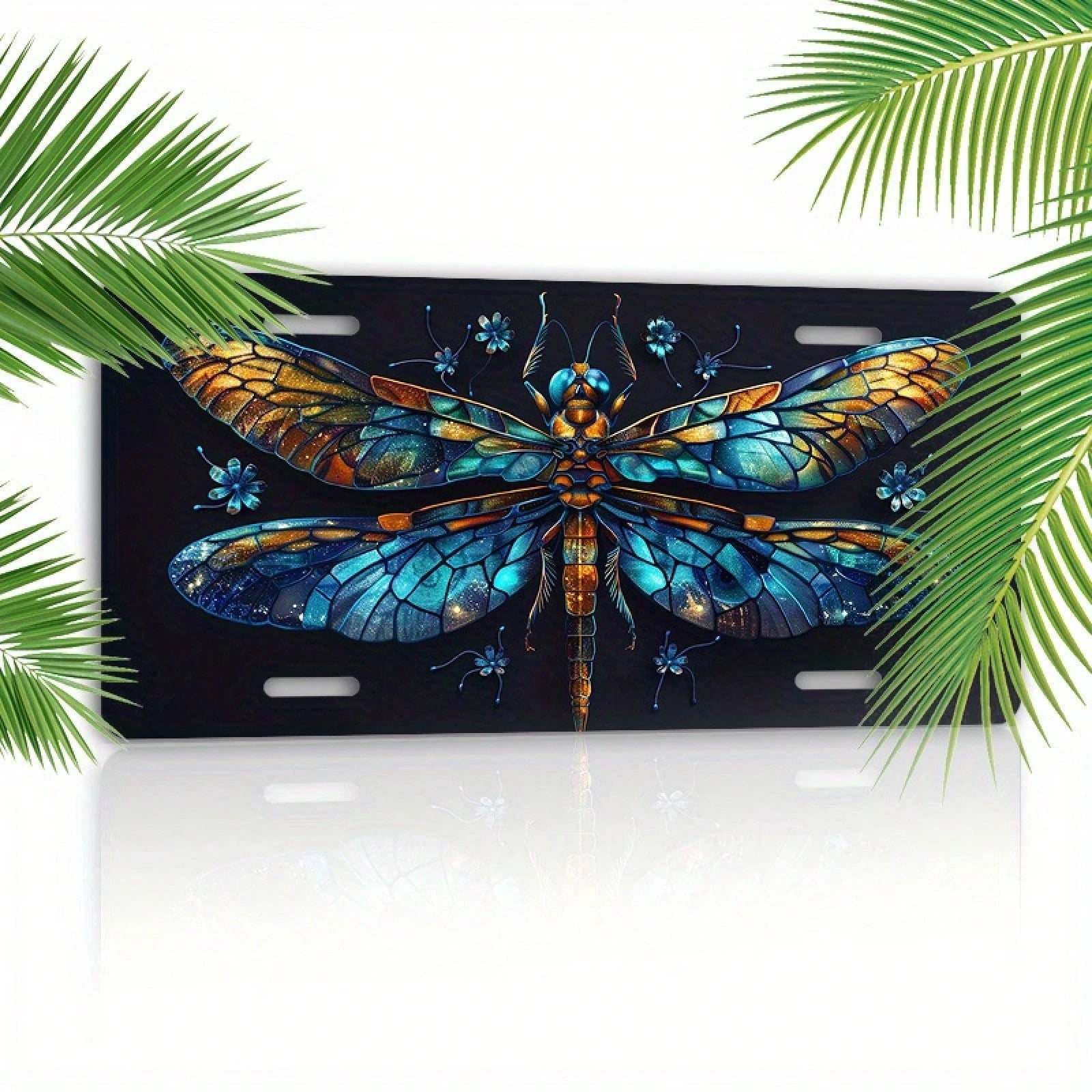 Aluminum C1 Piece 6x 12inch (15.2x 30.5cm ) Aluminum License Plate Beautiful Dragonfly Front License Plate Cover Car Decoration, For Decorative Purposes Only