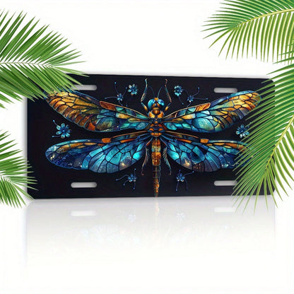 Aluminum C1 Piece 6x 12inch (15.2x 30.5cm ) Aluminum License Plate Beautiful Dragonfly Front License Plate Cover Car Decoration, For Decorative Purposes Only