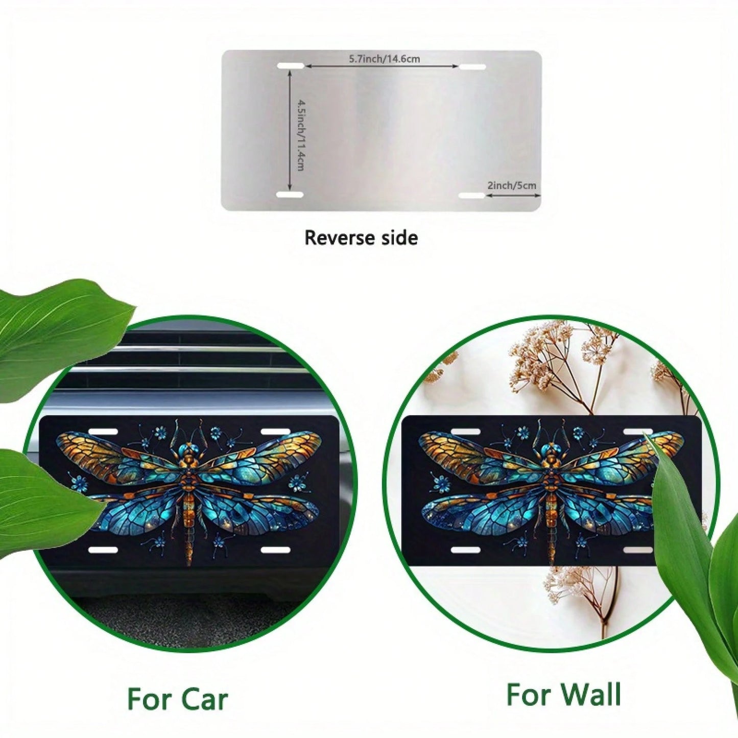 Aluminum C1 Piece 6x 12inch (15.2x 30.5cm ) Aluminum License Plate Beautiful Dragonfly Front License Plate Cover Car Decoration, For Decorative Purposes Only