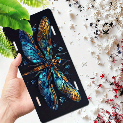 Aluminum C1 Piece 6x 12inch (15.2x 30.5cm ) Aluminum License Plate Beautiful Dragonfly Front License Plate Cover Car Decoration, For Decorative Purposes Only