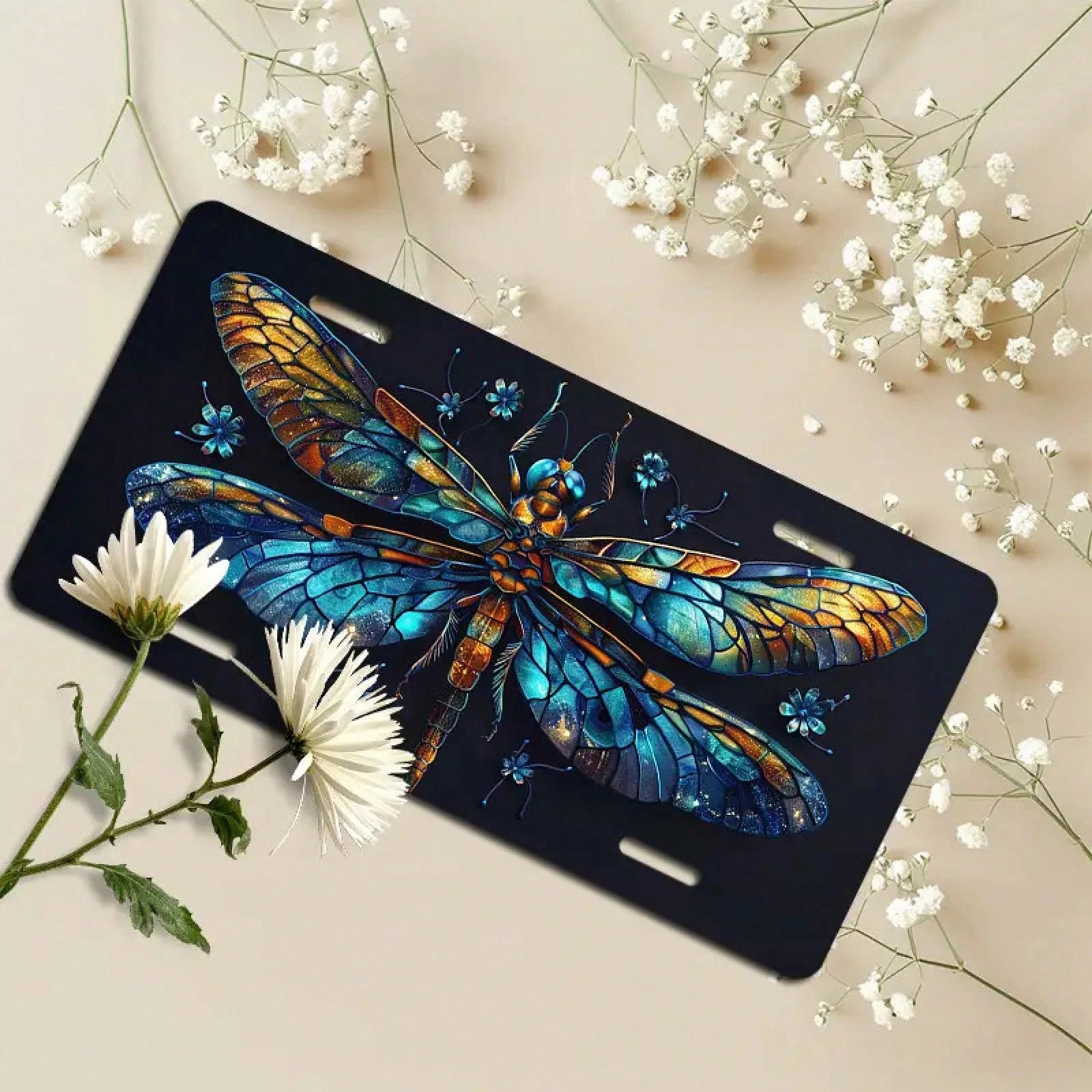 Aluminum C1 Piece 6x 12inch (15.2x 30.5cm ) Aluminum License Plate Beautiful Dragonfly Front License Plate Cover Car Decoration, For Decorative Purposes Only