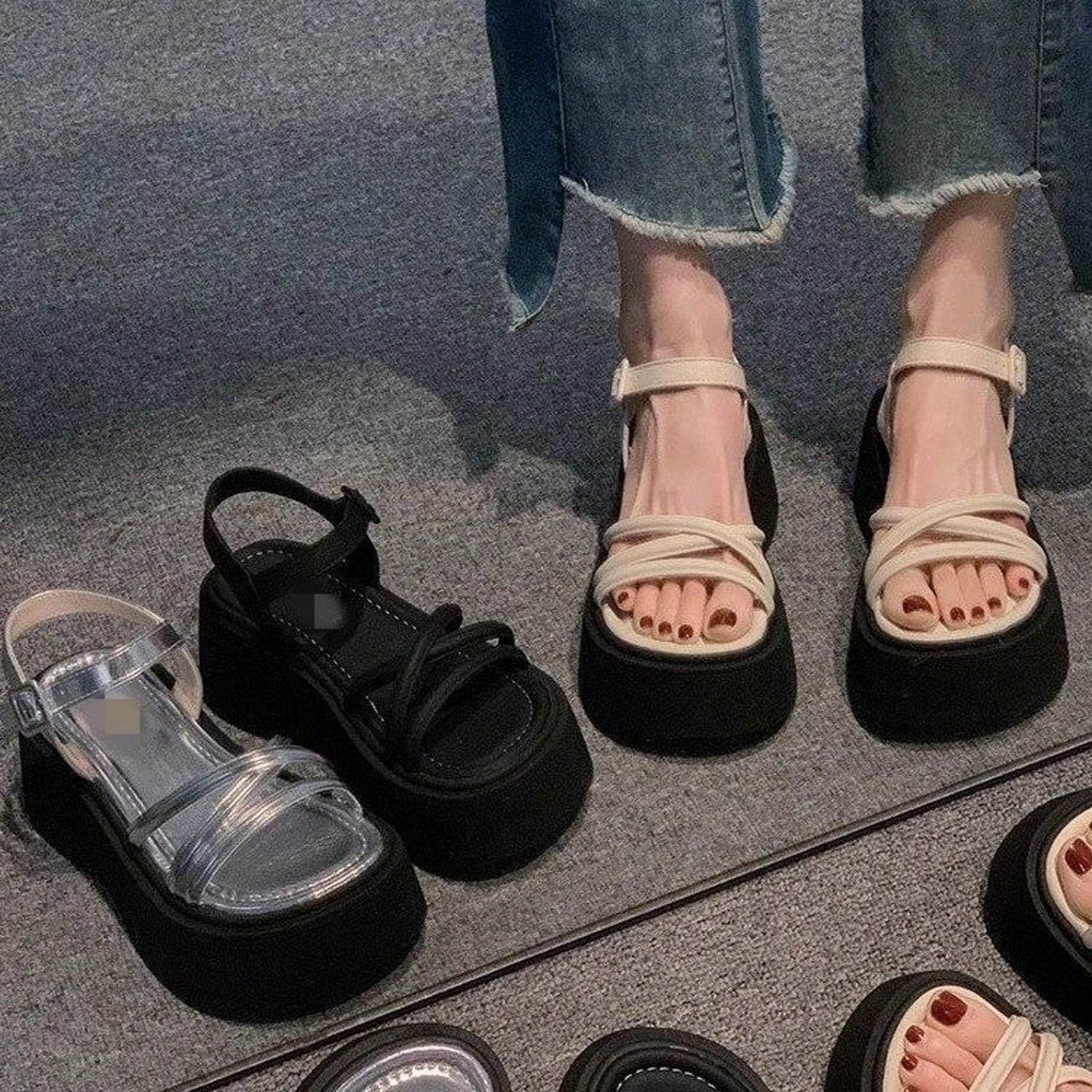 American-Style Thick-Soled Height-Increasing Silver Sandals For Women, New Summer Model, Suitable For Pairing With Skirts