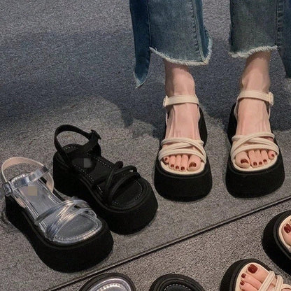 American-Style Thick-Soled Height-Increasing Silver Sandals For Women, New Summer Model, Suitable For Pairing With Skirts