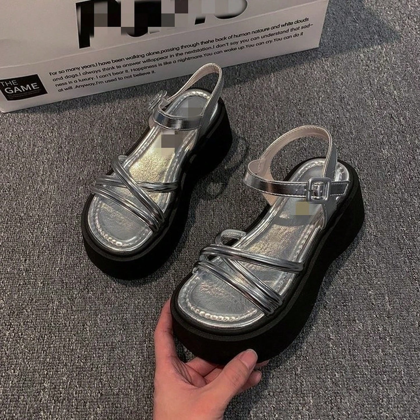 American-Style Thick-Soled Height-Increasing Silver Sandals For Women, New Summer Model, Suitable For Pairing With Skirts