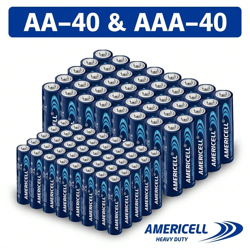 AMERICELL 80 Pcs AA & AAA Combo Pack Batteries, AMERICELL 1.5V Carbon Battery, Suitable For Keyboards, Clocks, Remote Controls, Toys, Flashlights, Razors, Alarm Clocks, Disposable Battery, Non-Recharg
