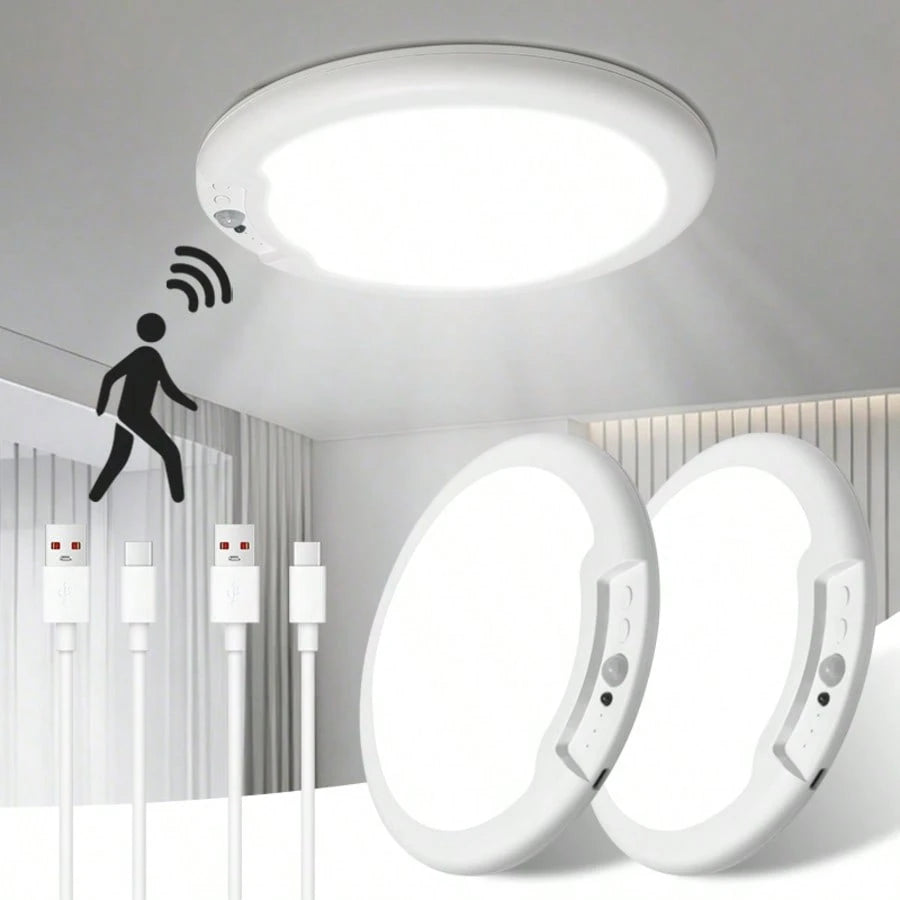 AMILL 2 Pack/ 1 Pack Rechargeable Motion Sensor Ceiling Light With Remote, Battery Operated, Wireless LED Overhead Light, No Wiring, 3 Color Dimmable Indoor Lamp For Closet, Shower, Pantry, Shed, Hall