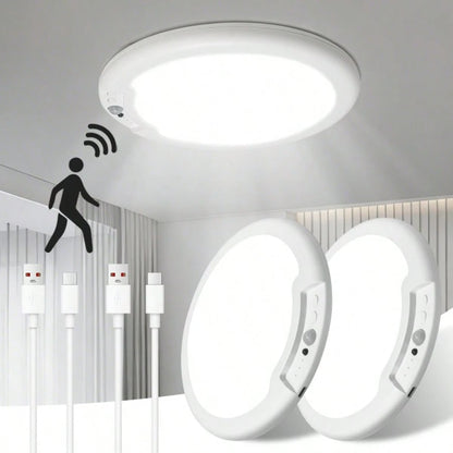 AMILL 2 Pack/ 1 Pack Rechargeable Motion Sensor Ceiling Light With Remote, Battery Operated, Wireless LED Overhead Light, No Wiring, 3 Color Dimmable Indoor Lamp For Closet, Shower, Pantry, Shed, Hall