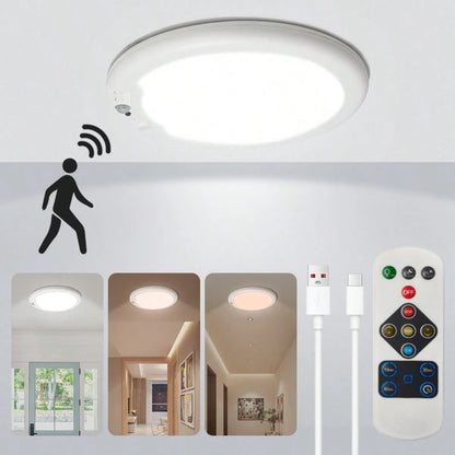AMILL 2 Pack/ 1 Pack Rechargeable Motion Sensor Ceiling Light With Remote, Battery Operated, Wireless LED Overhead Light, No Wiring, 3 Color Dimmable Indoor Lamp For Closet, Shower, Pantry, Shed, Hall