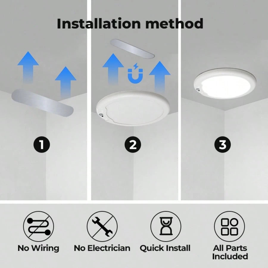 AMILL 2 Pack/ 1 Pack Rechargeable Motion Sensor Ceiling Light With Remote, Battery Operated, Wireless LED Overhead Light, No Wiring, 3 Color Dimmable Indoor Lamp For Closet, Shower, Pantry, Shed, Hall