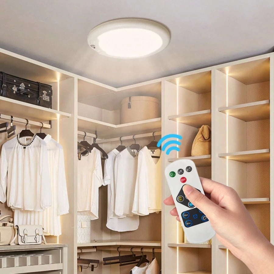 AMILL 2 Pack/ 1 Pack Rechargeable Motion Sensor Ceiling Light With Remote, Battery Operated, Wireless LED Overhead Light, No Wiring, 3 Color Dimmable Indoor Lamp For Closet, Shower, Pantry, Shed, Hall