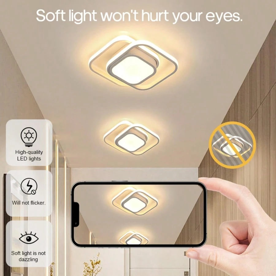 AMILL Led Ceiling Light Semi-Flush Mount Installation Modern Contemporary Design, Sleek Light Fixture Ceiling Decor, Square Close To Ceiling Lights For Living Room, Bedroom, Bathroom, Kitchen