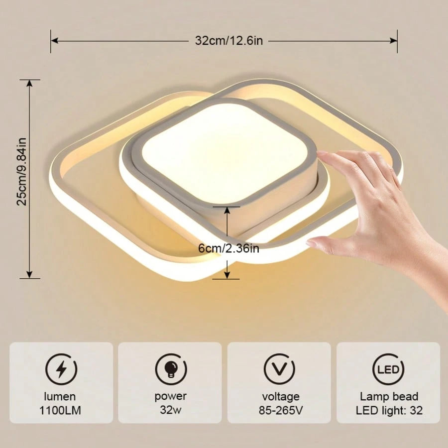 AMILL Led Ceiling Light Semi-Flush Mount Installation Modern Contemporary Design, Sleek Light Fixture Ceiling Decor, Square Close To Ceiling Lights For Living Room, Bedroom, Bathroom, Kitchen