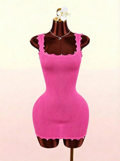 Amplova 2026 New Vacation Wave Collar & Hem Bodycon Mini Dress For Women,Dresses For Women Summer