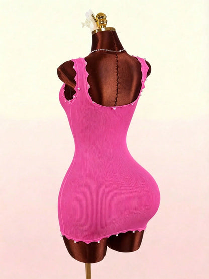 Amplova 2026 New Vacation Wave Collar & Hem Bodycon Mini Dress For Women,Dresses For Women Summer