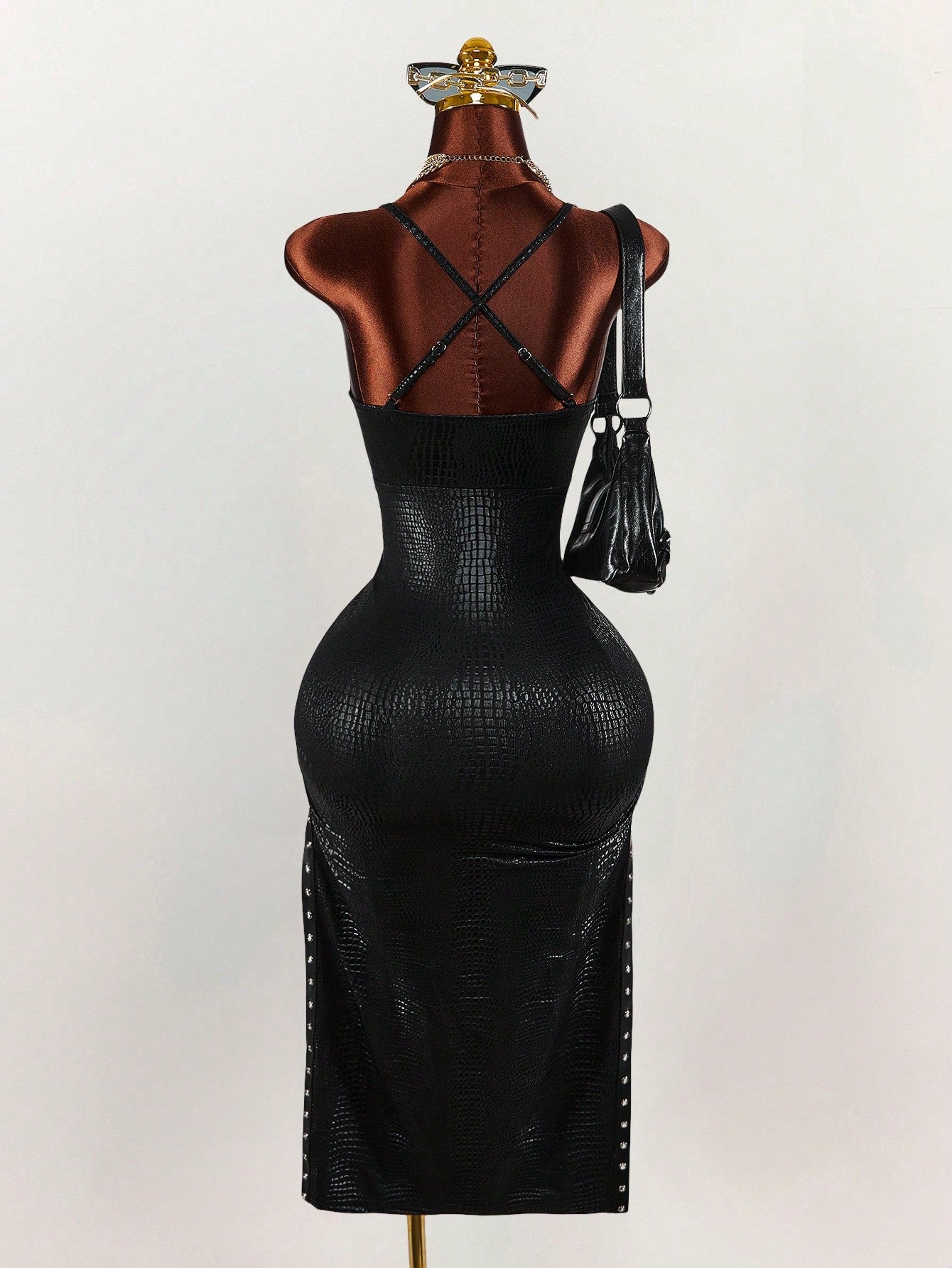 Amplova Women's Keyhole Tie-Up Split Midi Slip Dress Black Summer Techno Club Night Out Rave Y2k Sexy Elegant Date Party Wedding Birthday Vacation Outfit
