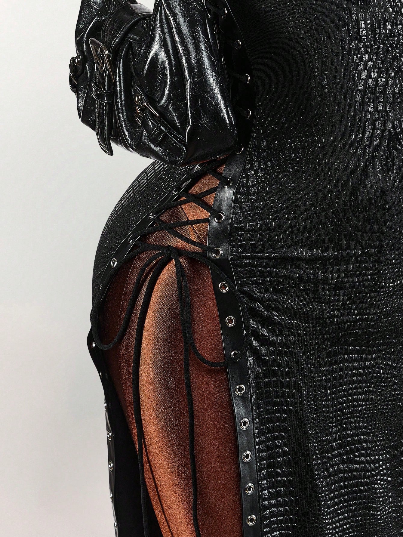 Amplova Women's Keyhole Tie-Up Split Midi Slip Dress Black Summer Techno Club Night Out Rave Y2k Sexy Elegant Date Party Wedding Birthday Vacation Outfit