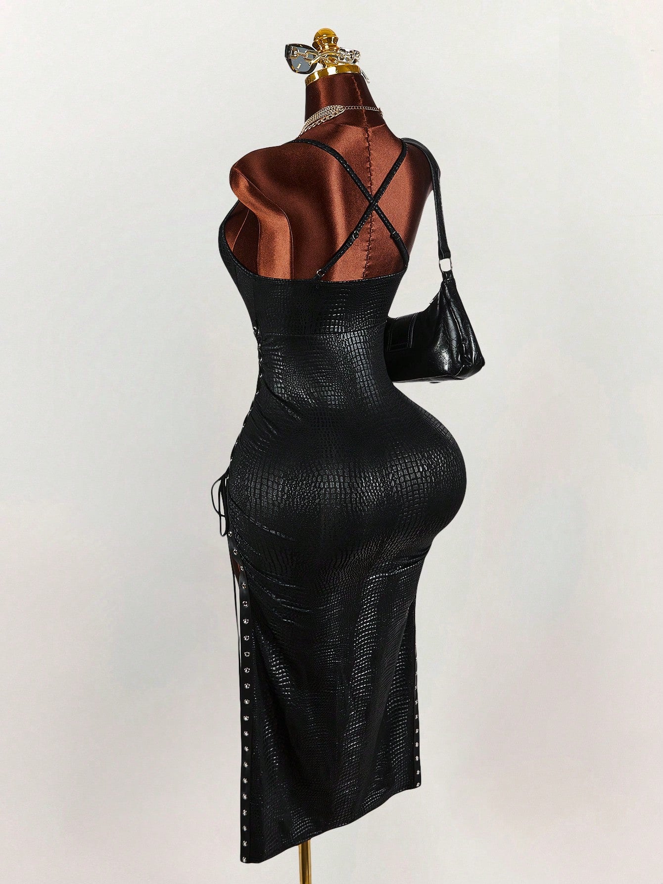 Amplova Women's Keyhole Tie-Up Split Midi Slip Dress Black Summer Techno Club Night Out Rave Y2k Sexy Elegant Date Party Wedding Birthday Vacation Outfit