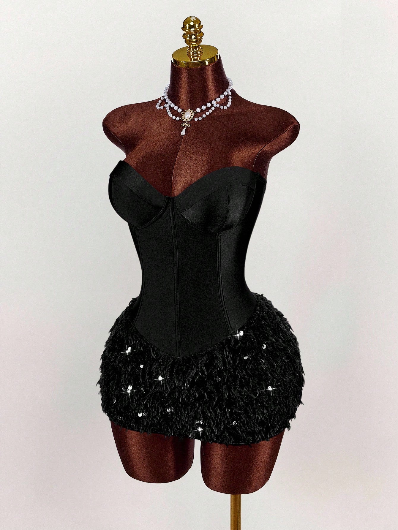 Amplova Women's Solid Color Bustier Patchwork Faux Fur Hem Fitted Fashionable Mini Dress,Party Dresses For Women,Party Dresses For Women,Christmas Party Dress