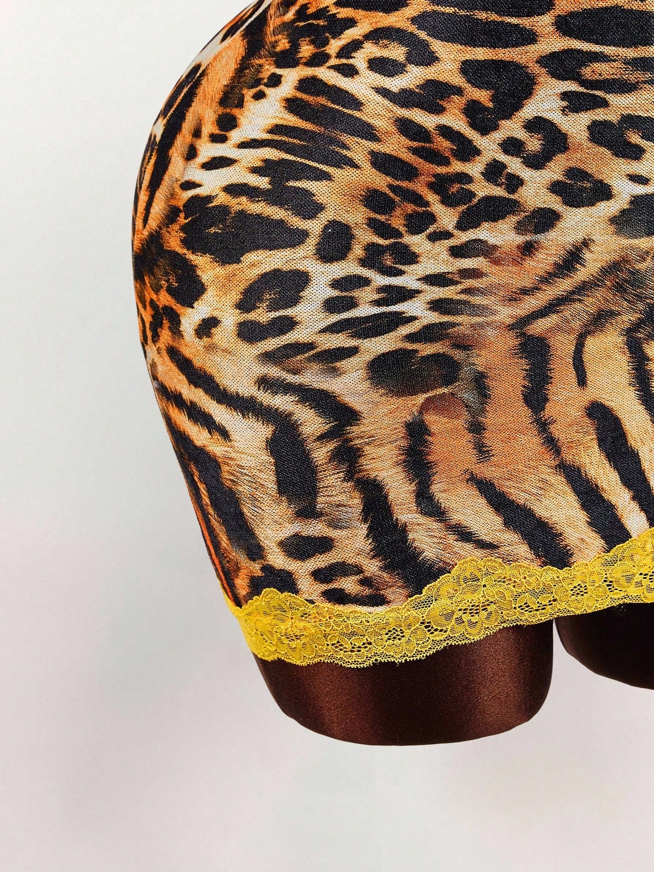 Amplova Y2K Sexy Leopard Print Party Club Yellow Lace Cup Detail Tropical Floral Mesh Bodycon Mini Dress Cheetah Outfits Two Piece Animal Set Summer