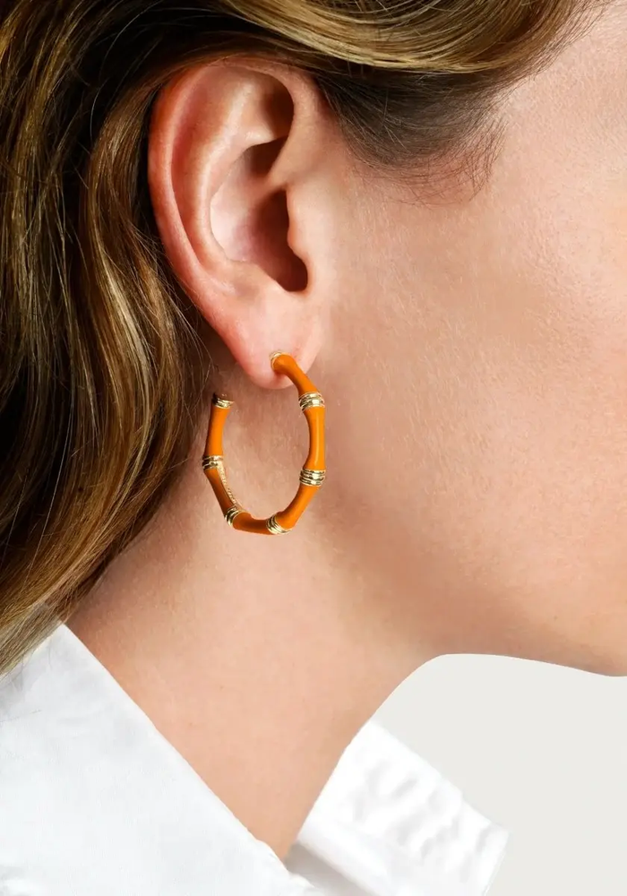 Anabel Aram Bamboo Enameled Hoop Earrings