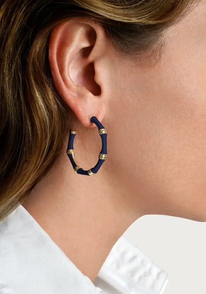 Anabel Aram Bamboo Enameled Hoop Earrings