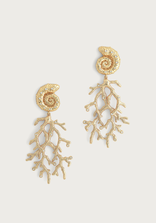 Anabel Aram Shell with Coral Drop Earrings Gold