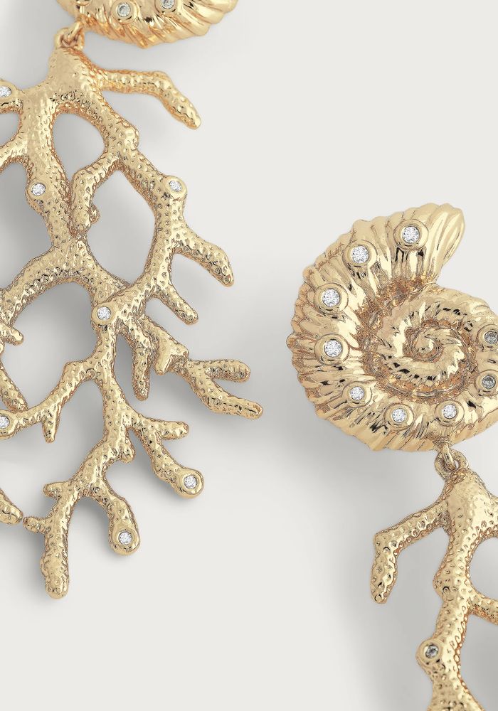 Anabel Aram Shell with Coral Drop Earrings Gold