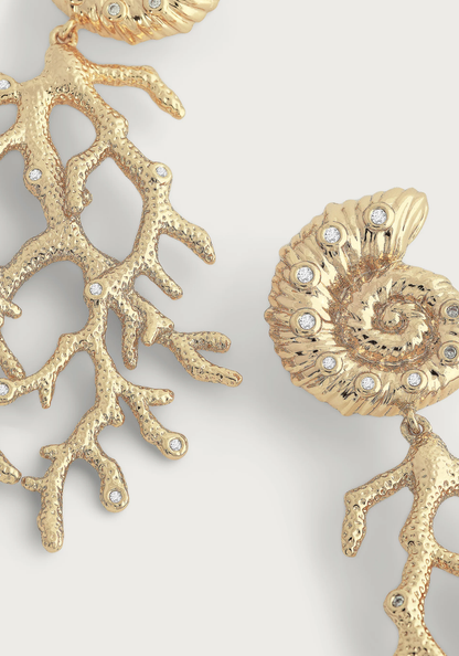 Anabel Aram Shell with Coral Drop Earrings Gold
