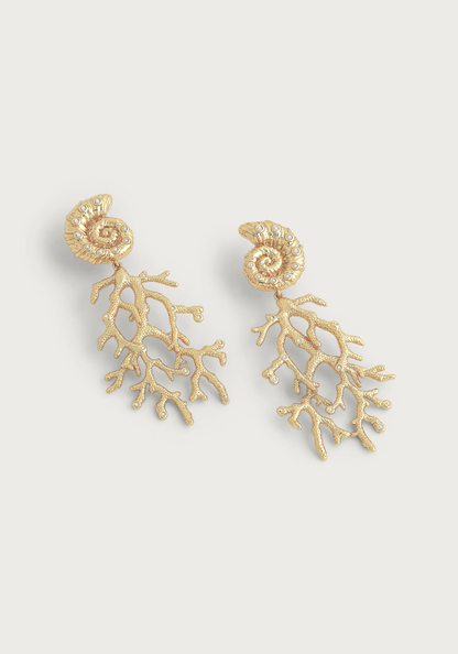 Anabel Aram Shell with Coral Drop Earrings Gold