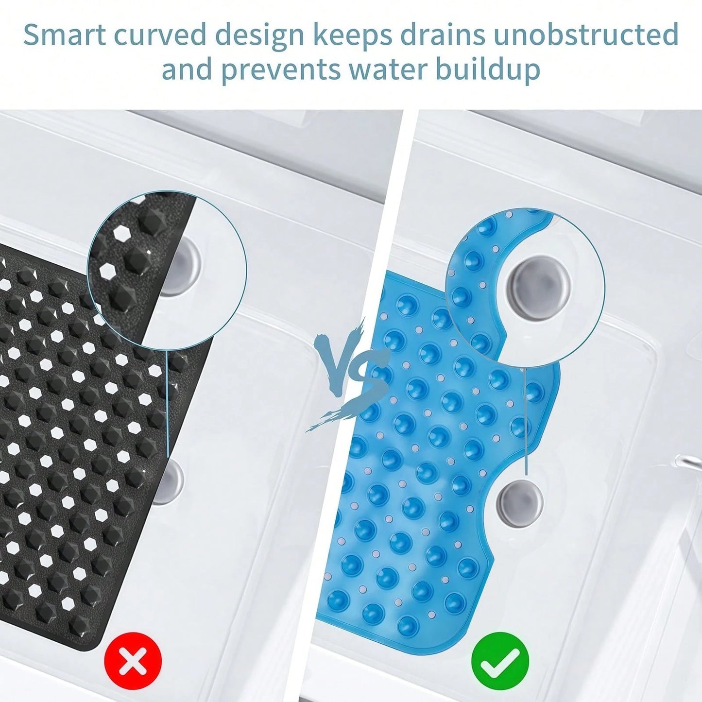 Anti-Slip Bath Mat With 200 Strong Suction Cups And Drainage Holes; 40 X 16-Inch Extra-Long Shower Mat; Mold-Resistant; Bathroom Mat Suitable For Bathtubs; 200 Strong Suction Cups And Drainage Holes