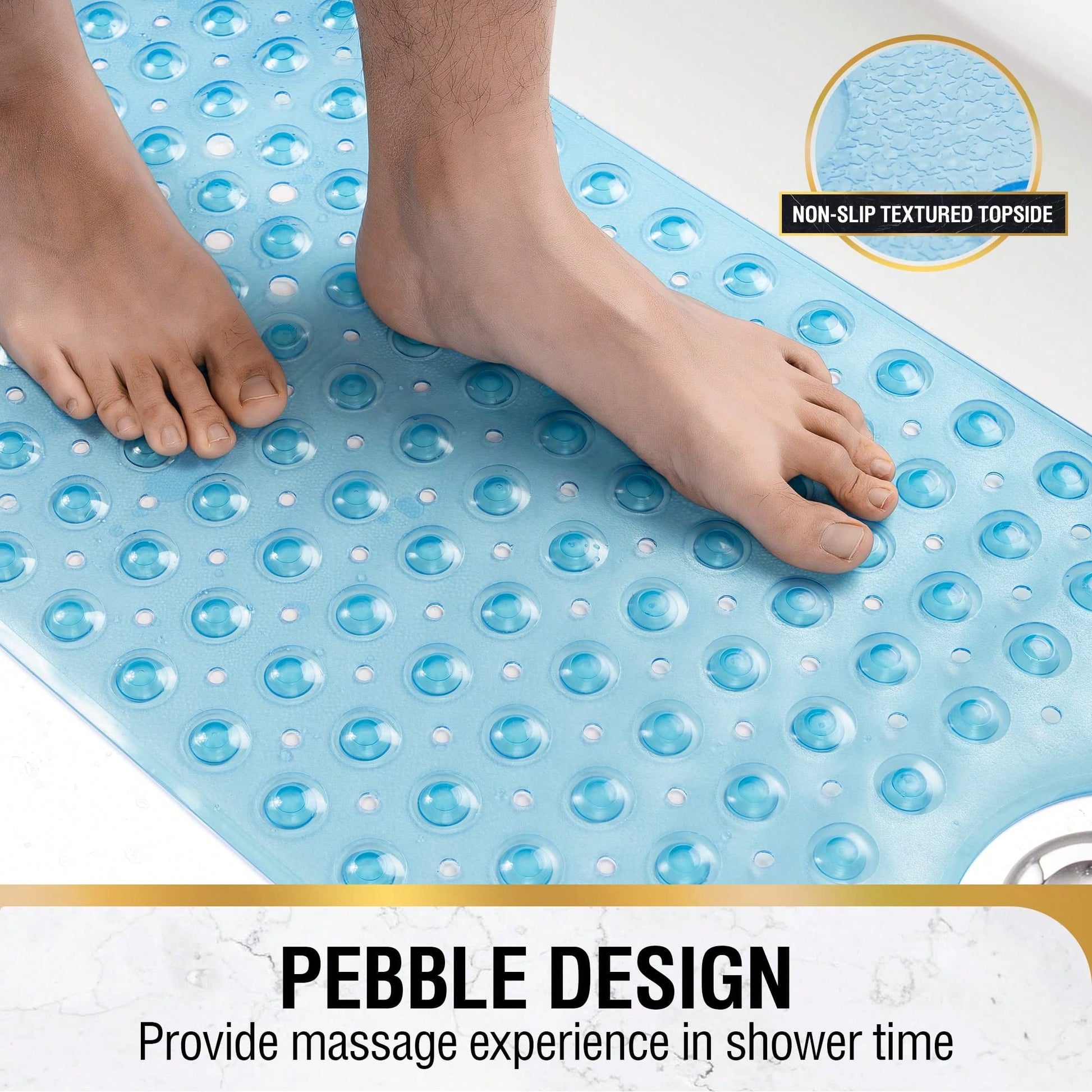 Anti-Slip Bath Mat With 200 Strong Suction Cups And Drainage Holes; 40 X 16-Inch Extra-Long Shower Mat; Mold-Resistant; Bathroom Mat Suitable For Bathtubs; 200 Strong Suction Cups And Drainage Holes