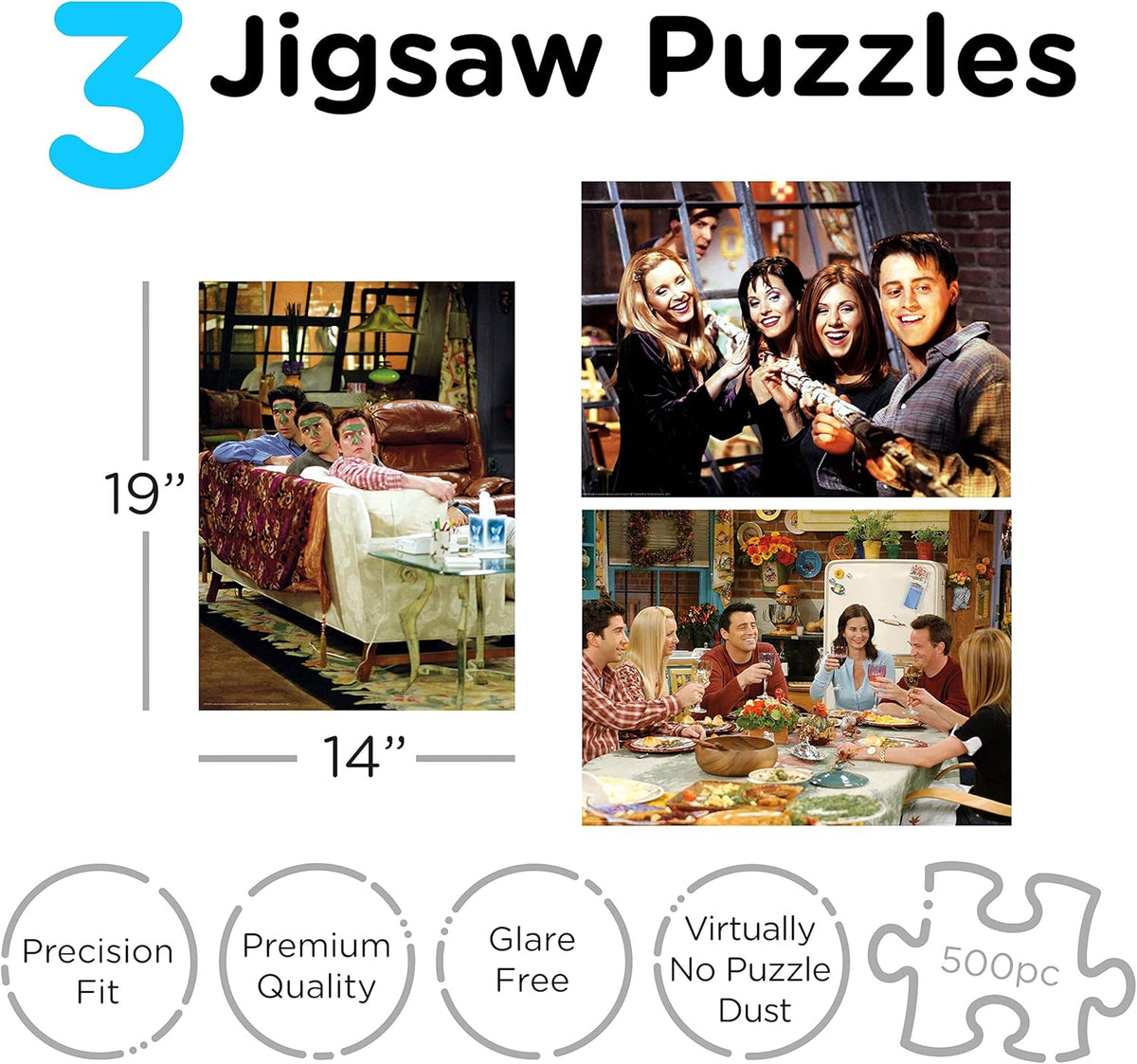 Aquarius Friends TV Show 3 X 500 Piece Jigsaw Puzzle Set – Iconic Scenes, Premium Quality, Family Game Night, 90s Nostalgia Collectible, Perfect Gift For Friends Fans