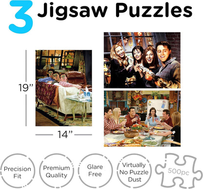 Aquarius Friends TV Show 3 X 500 Piece Jigsaw Puzzle Set – Iconic Scenes, Premium Quality, Family Game Night, 90s Nostalgia Collectible, Perfect Gift For Friends Fans
