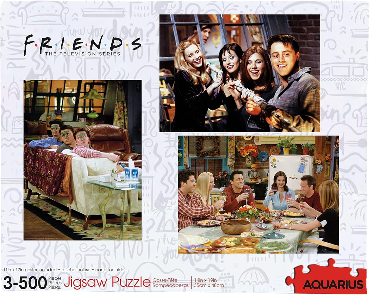 Aquarius Friends TV Show 3 X 500 Piece Jigsaw Puzzle Set – Iconic Scenes, Premium Quality, Family Game Night, 90s Nostalgia Collectible, Perfect Gift For Friends Fans