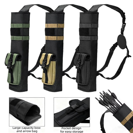 Archery Lightweight Back Arrow Quiver Holder Archery Bag Shoulder Hanged Adjustable With Molle System Front Pocket For Shooting Target Practice Hunting