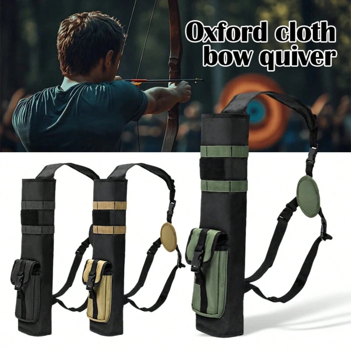 Archery Lightweight Back Arrow Quiver Holder Archery Bag Shoulder Hanged Adjustable With Molle System Front Pocket For Shooting Target Practice Hunting