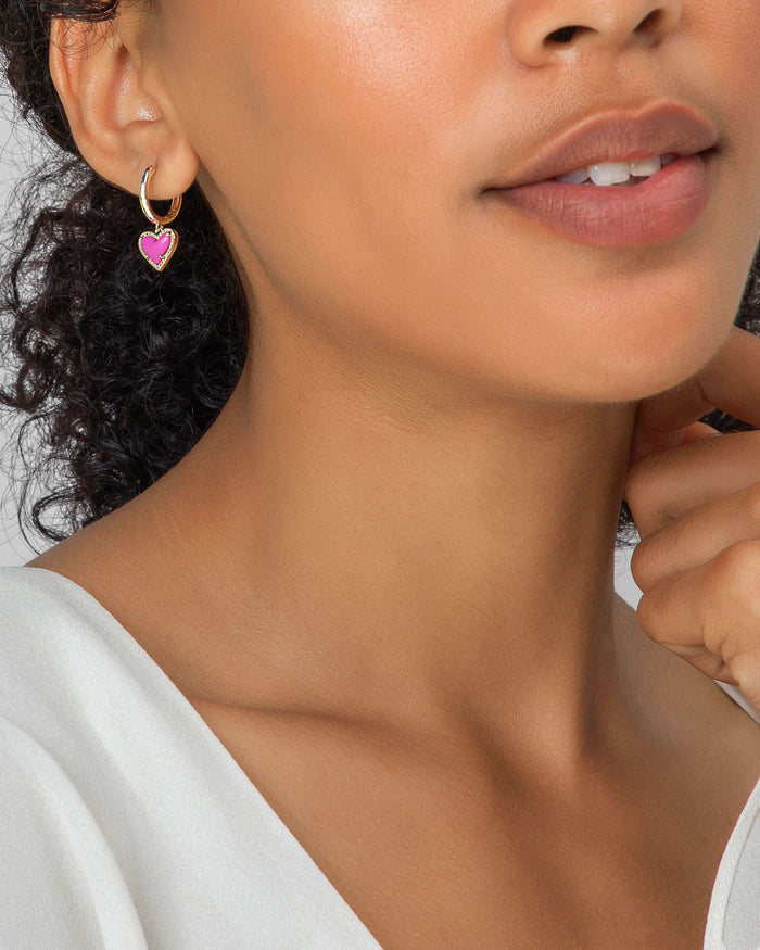 Ari Heart Huggie Earring Rose Quartz Gold